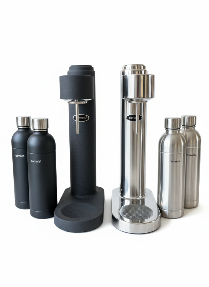 Edelstahl wassersprudler schwarz mit edelstahlflaschen silber, Wassersprudler aus Edelstahl Silber