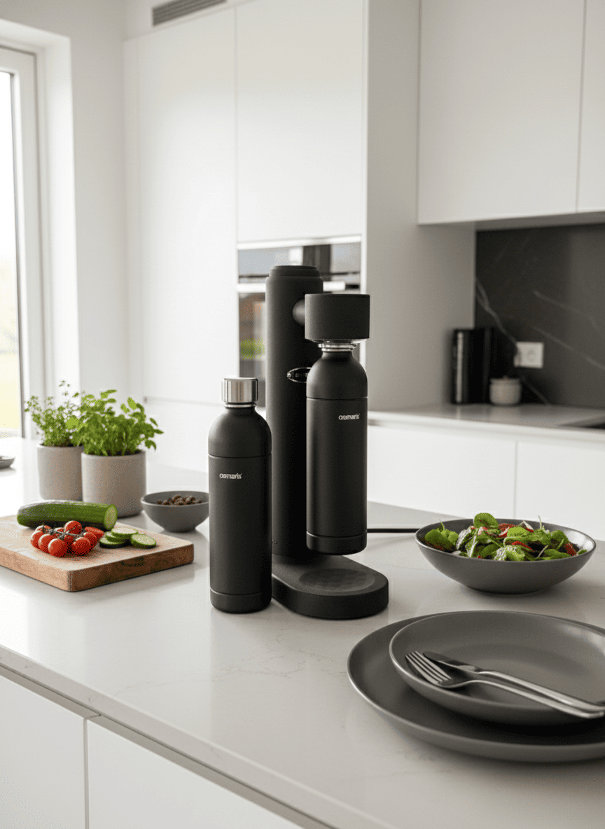 Schwarzer Edelstahl Wassersprudler mit elegantem Premium-Design